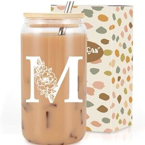 Monogrammed Glass Tumbler with Straw